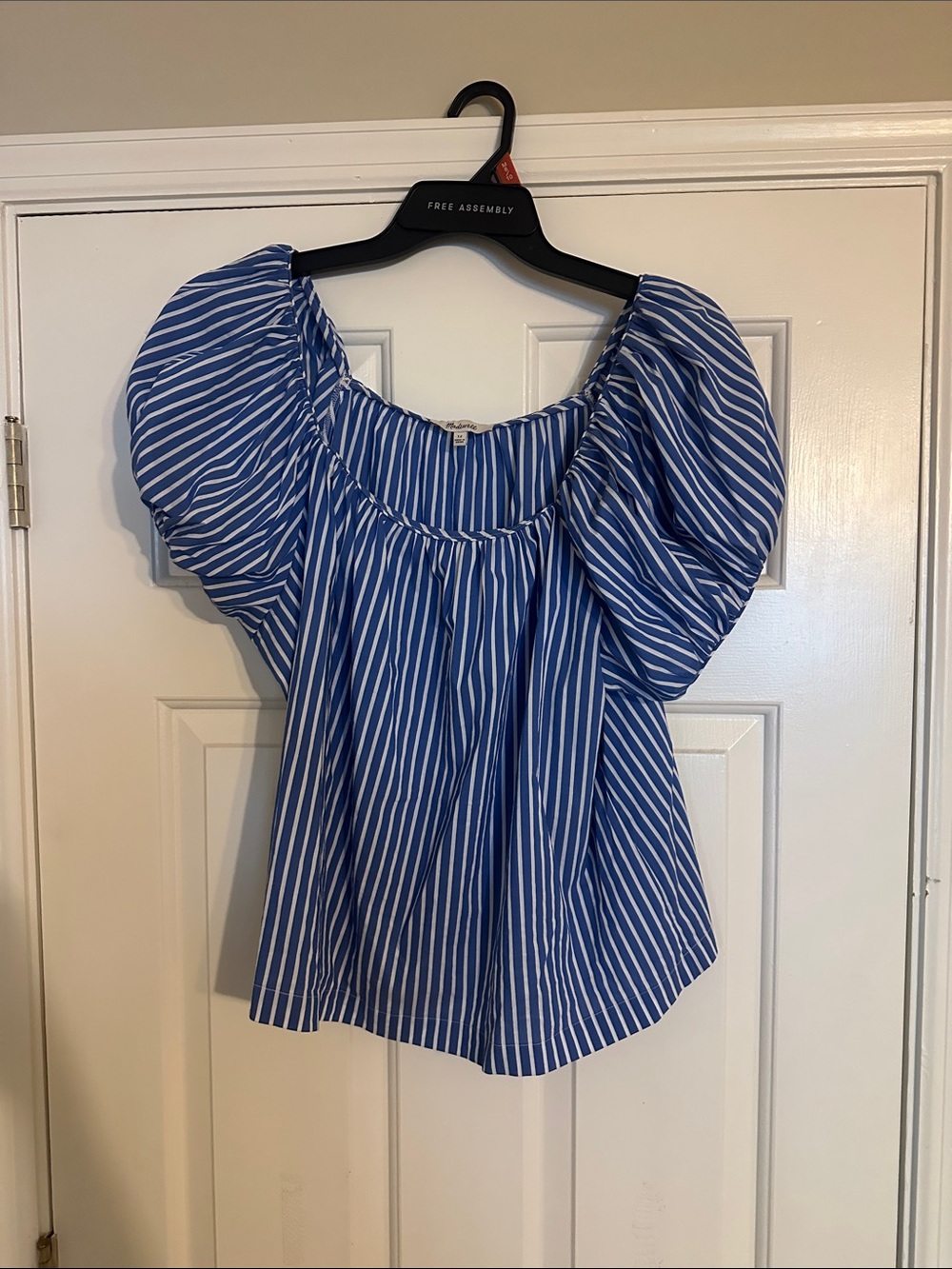 Madewell Blue & White Striped Puff-Sleeve Blouse